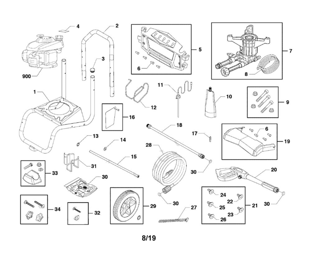Main Unit Diagram and Parts List for 021023-00  Briggs and Stratton Pressure Washer